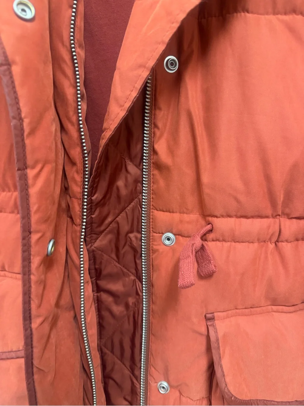 Abercrombie & Fitch Rust-Red Women's Puffer Parka with Faux Fur Hood
